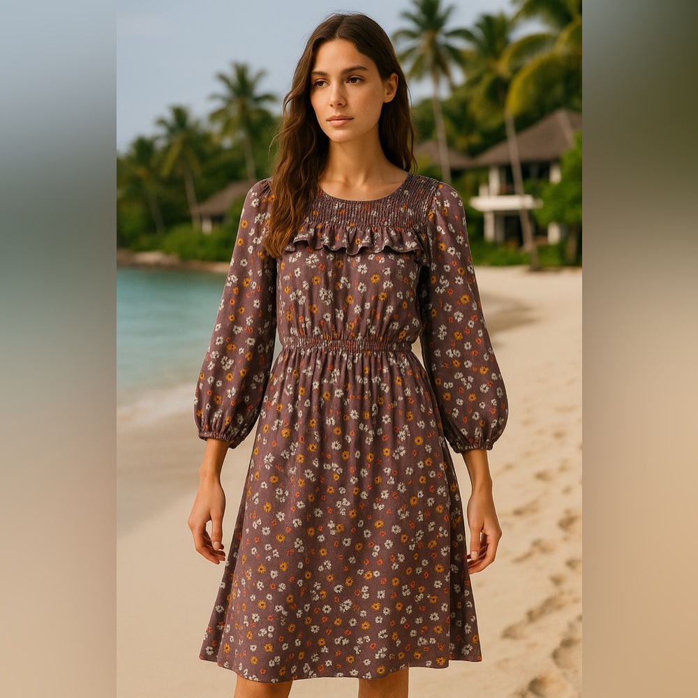 Miss issippi Purple Cottagecore Floral Midi Dress size M/L